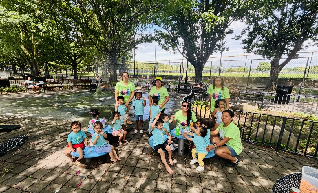 Children and teachers outdoors